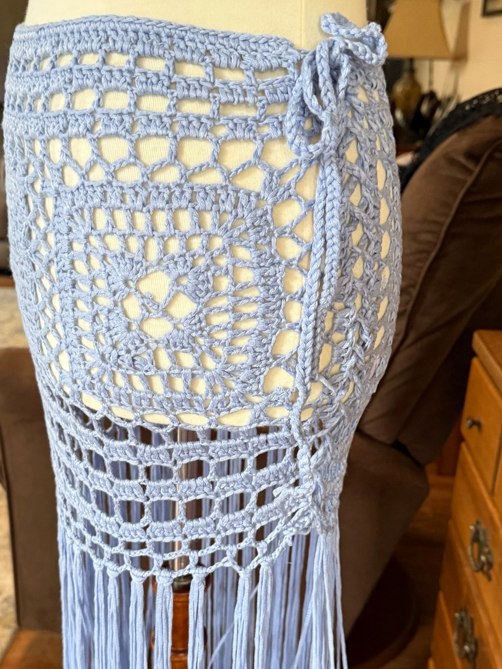 HYFVE Light Periwinkle Blue Crochet Fringe Strapless Dress or Skirt - Picture 4 of 8